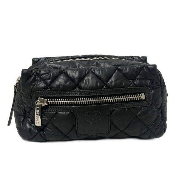 CHANEL - Black Nylon Leather Clutch Bag 585-071325 - Picture 1 of 8